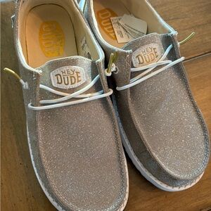 Hey Dude Glittery Silver Loafers